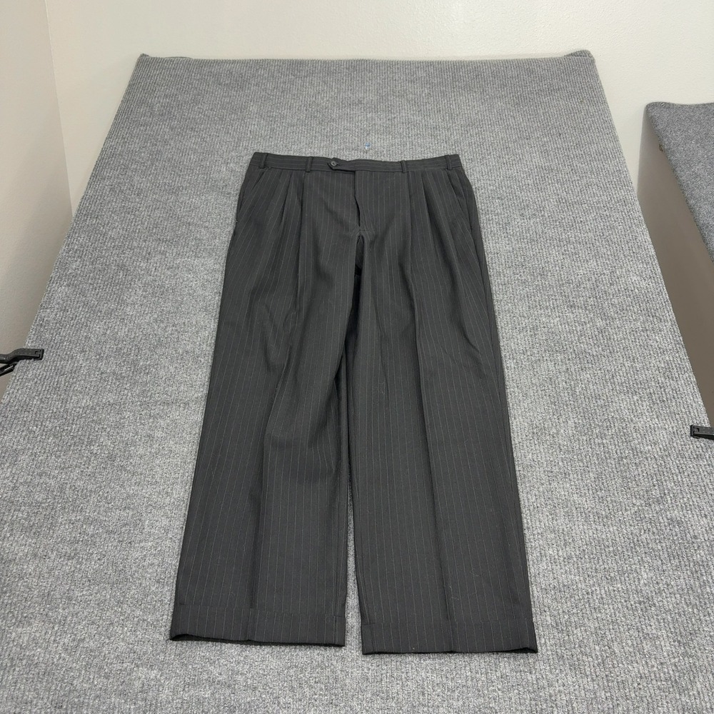 Unbranded Dress Pants Mens 38 Black Wool Blend Pinstripe Pleated Classic Office